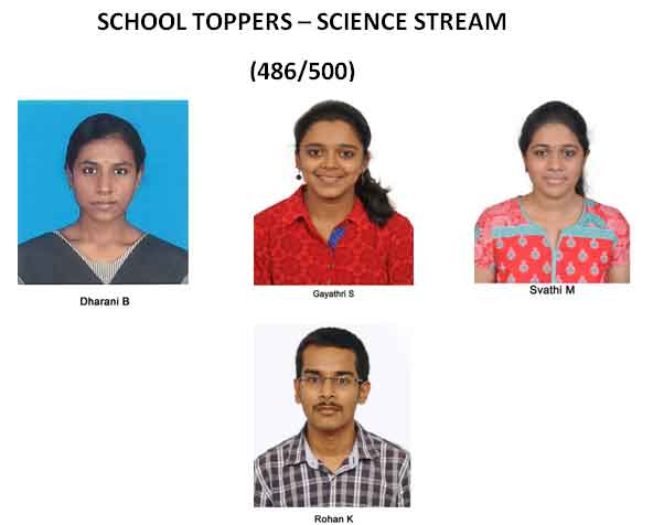 Sankara Adyar Std XII Science stream toppers 2015-16