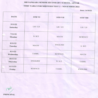 Mid Term - November 2022 – STD VI-VIII