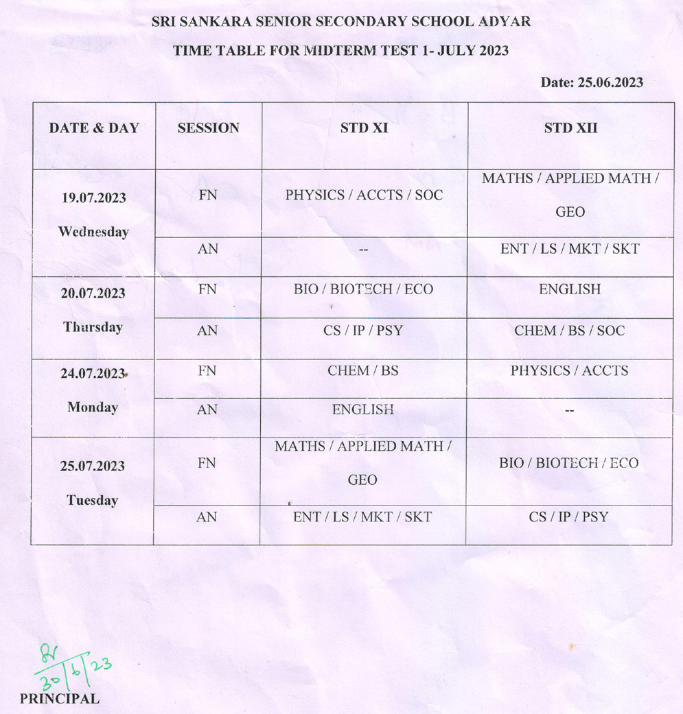 Mid Term Test 1- July 2023 (STD XI & XII)