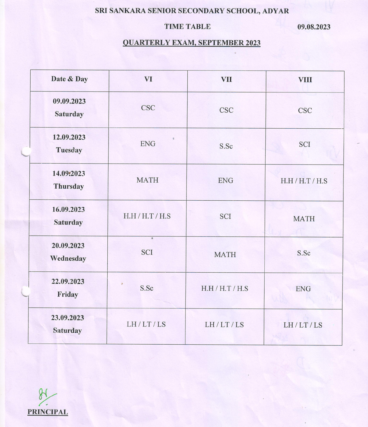 Quarterly Examination - September 2023 (STD VI-VIII)