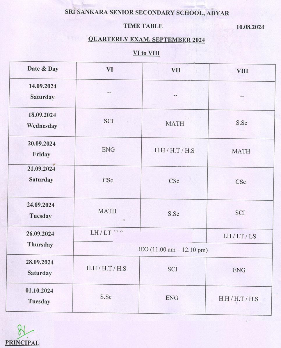 Quarterly Examination - September 2024 (STD VI-VIII)