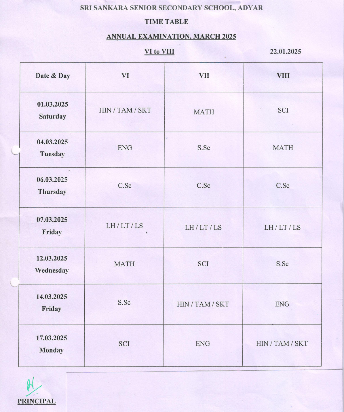 Annual Examination, March - 2025 (STD VI-VIII)